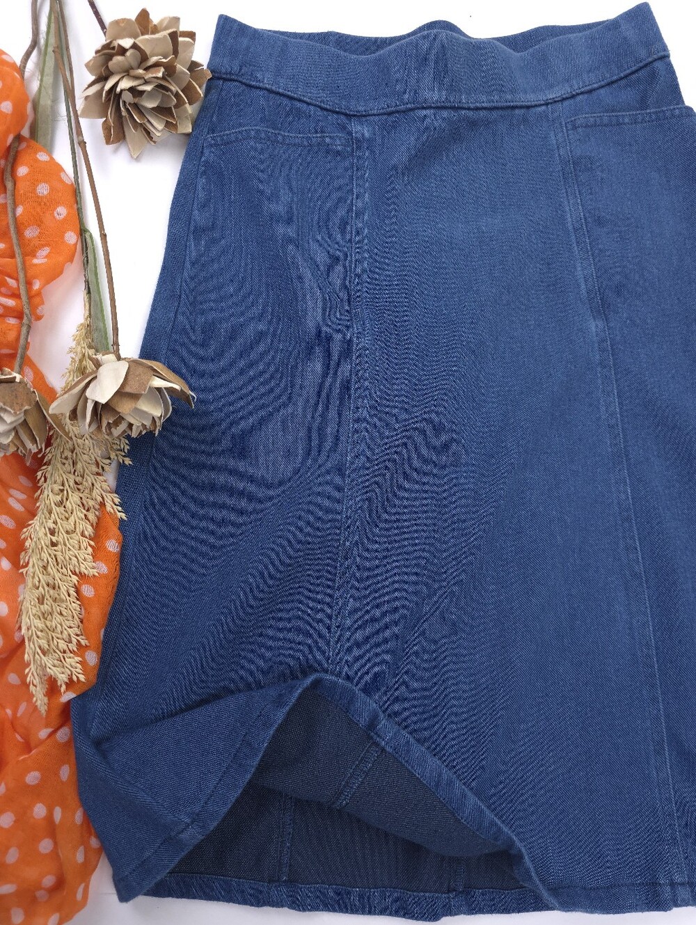 Appleseeds Deep Blue Cotton Blend Midi Skirt Sz S